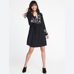 Old Navy Black Dress with White Embroidery